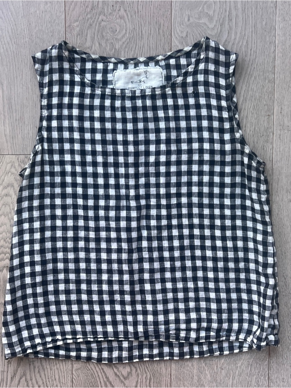 NotPerfectLinen NPL Black & White Gingham Linen Porto Tank Top Flaw